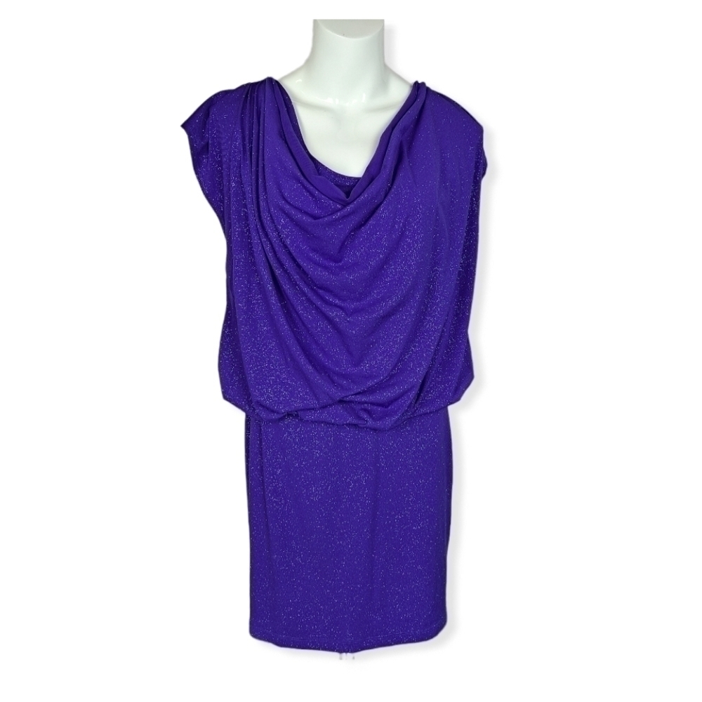 Rickis Purple Glitter‎ Cowl Neck Party Dress